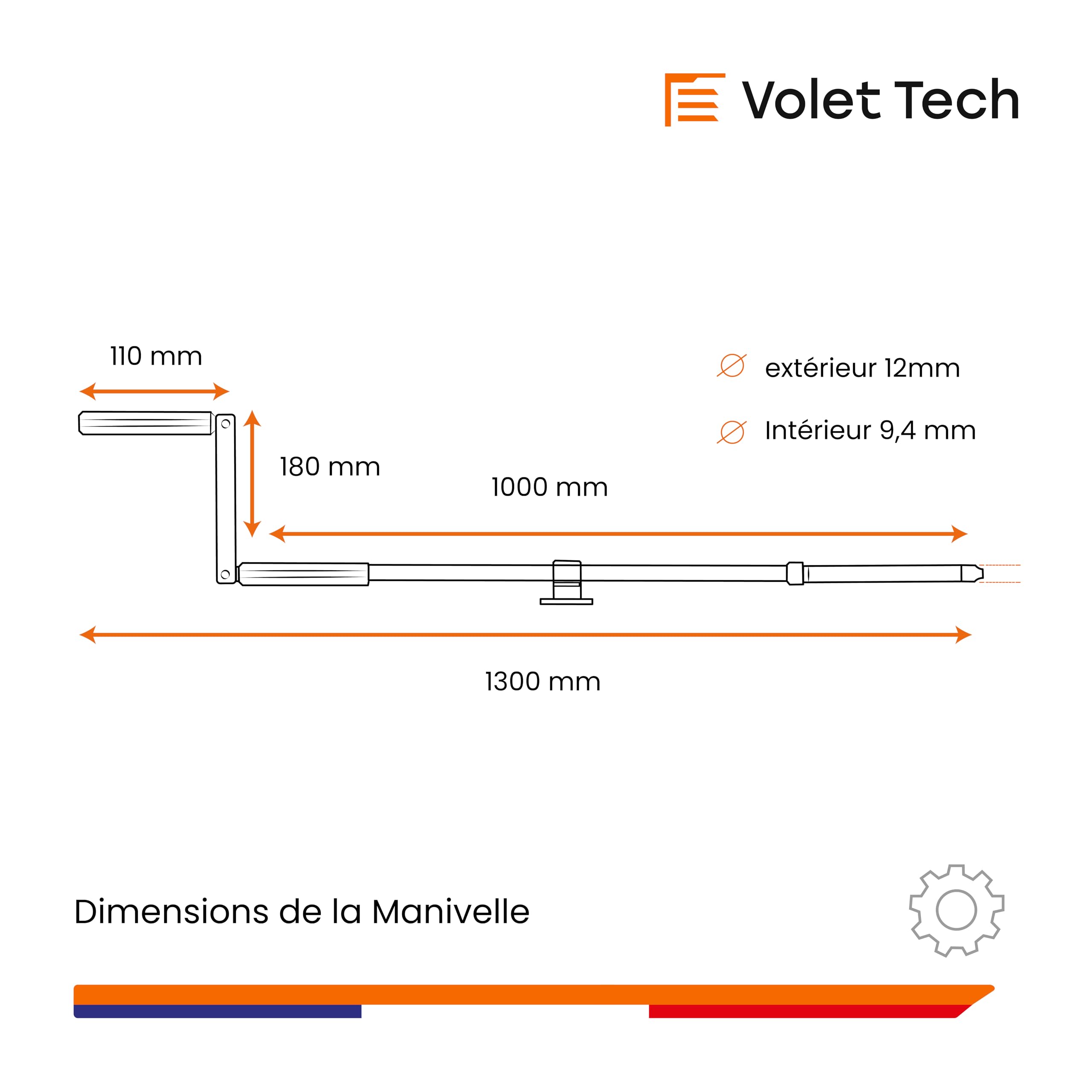 Manivelle Blanche Complète de 1300mm pour Volet Roulant - Manivelle ZF avec Tringle de Ø9,4/12mm pour Store ou Volet Roulant Manuel - Qualité Française