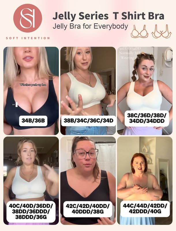 Jelly Wireless Bra Seamless Push Up Full Coverage Supportive Everyday Sport T-Shirt Bra Regular & Plus Size - Image 7