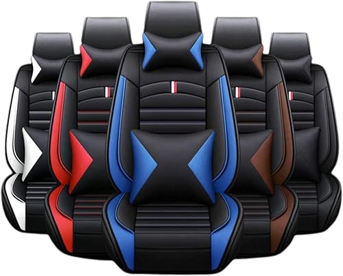 Miniatura 3 de Juego completo de fundas de cojín y almohadas de cuero sintético para asiento delantero y trasero de coche con reposacabezas y soporte de cintura, 5