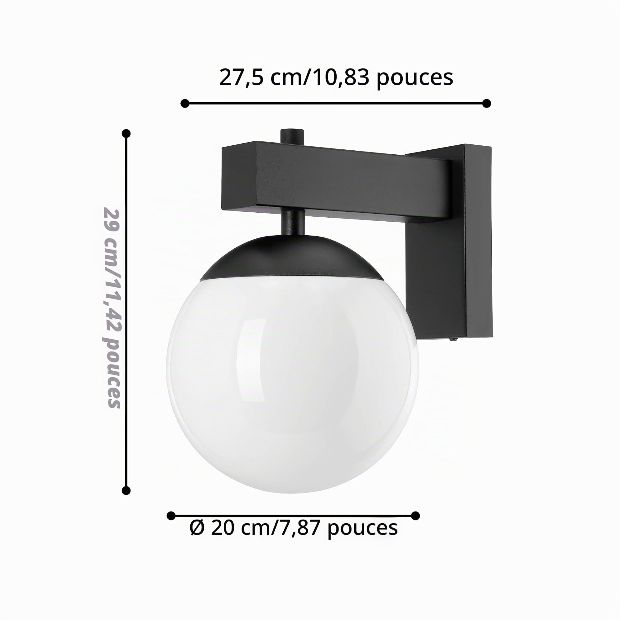 EGLO Applique murale extérieure Bufalata, lampe de façade, éclairage | d‘extérieur en métal noir avec boule blanc, luminaire avec douille E27, IP44