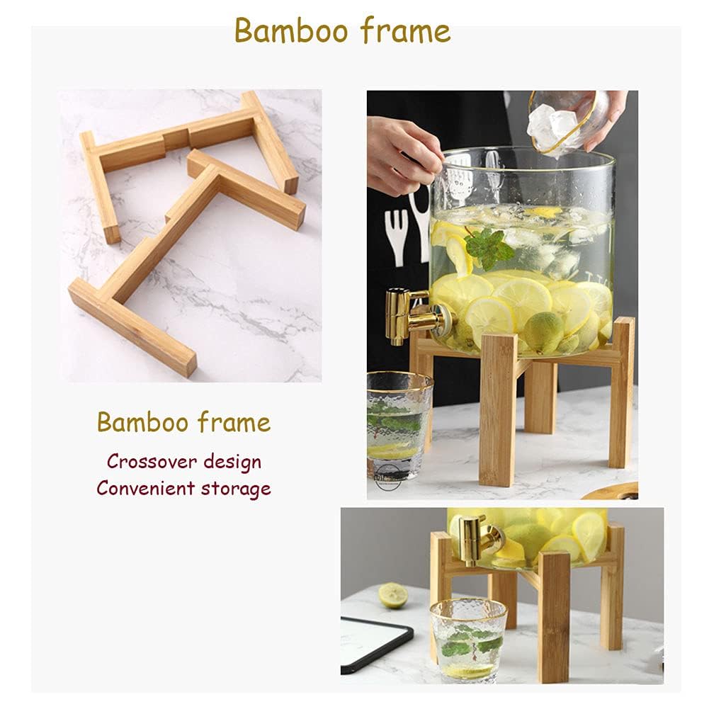 Dispensador de bebidas de vidrio con grifo de acero inoxidable 5L/8L/10L - Dispensador de bebidas a prueba de fugas con soporte de madera - Perfecto para cócteles, agua y más - Diseño de boca ancha de