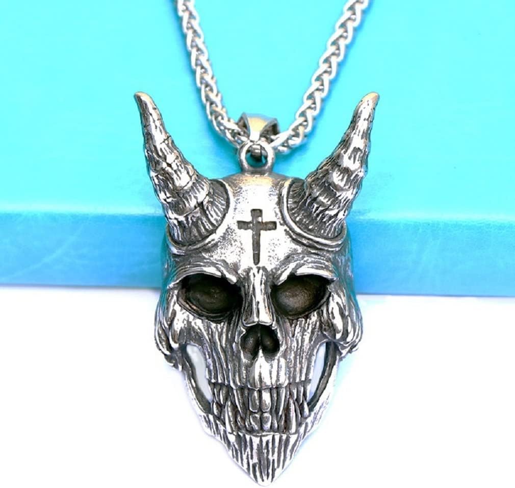 Skull Necklace for Men, Gothic Cross Skull Necklace, Viking Goat Skull Head Pendant Necklace with 22.8” Chain, Hip Hop Demon Satan Skull Necklace - Image 2