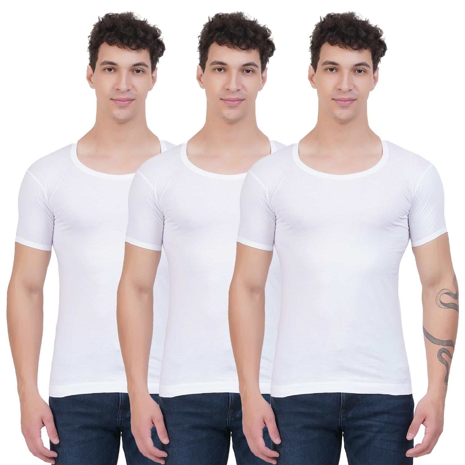 Men's Half Sleeve White Vest Pack of 3 | Pure Cotton Inner Vest | Scoop Neck | Soft Breathable Banian for Men-image-15