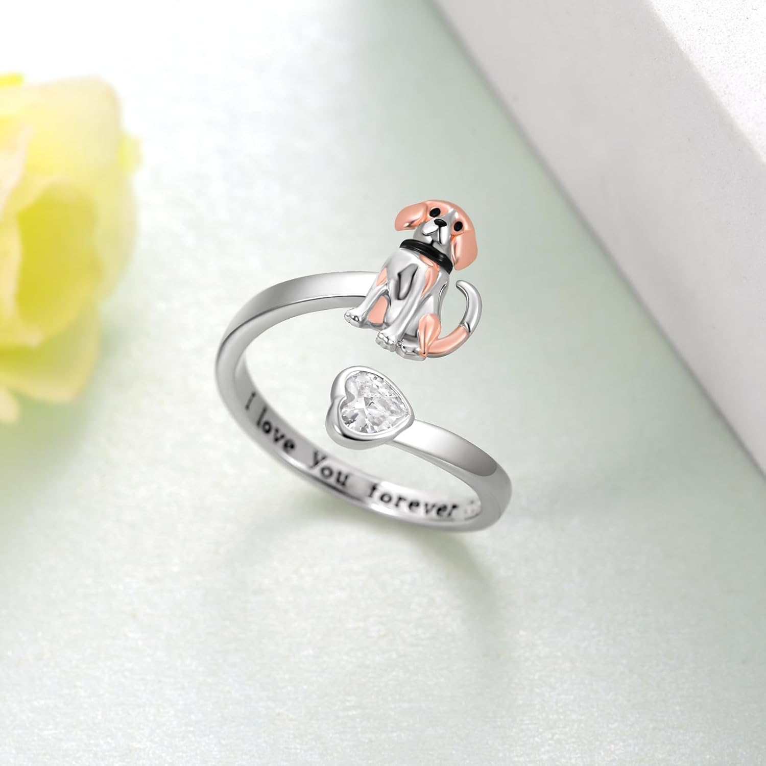 Beagle Ring S925 Sterling Silver Dog Open Ring Dog Jewelry Beagle Gifts for Women - Image 3