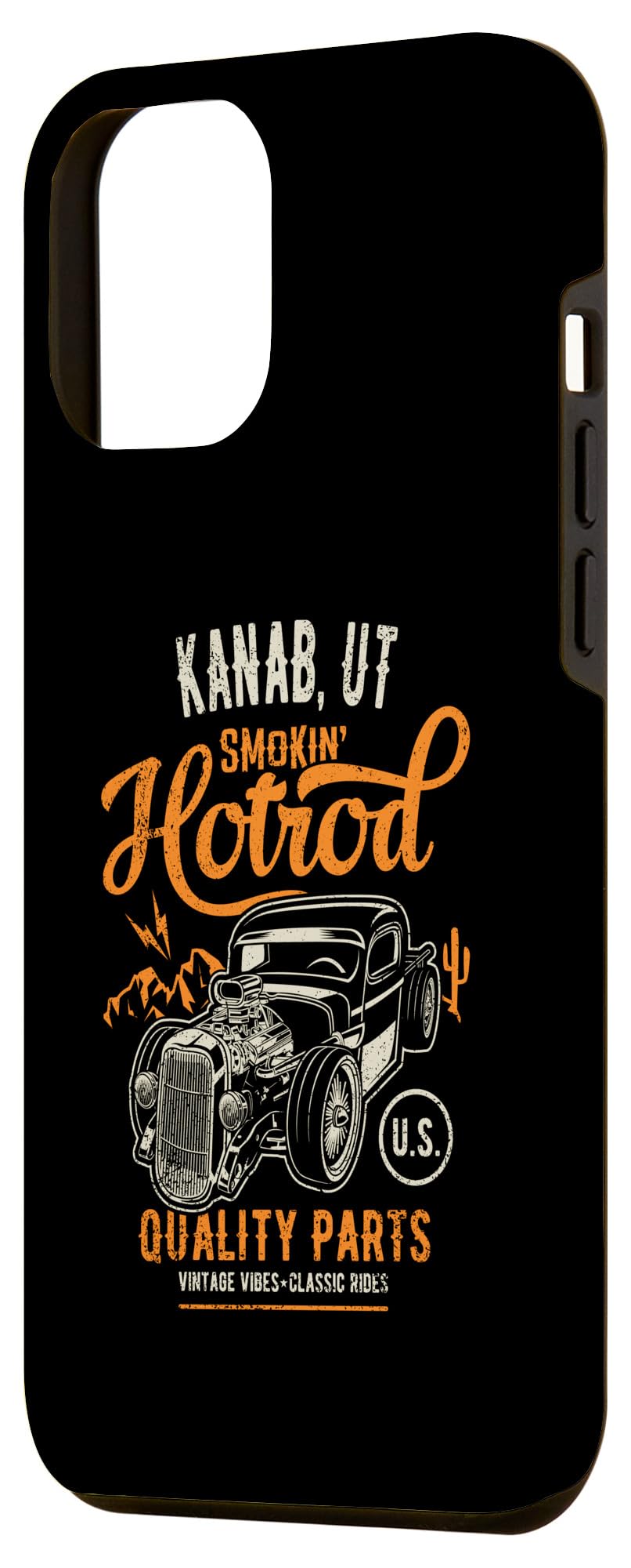 iPhone 15 Plus Kanab UT USA Hotrod Garage Car Distressed Design Case - Image 2