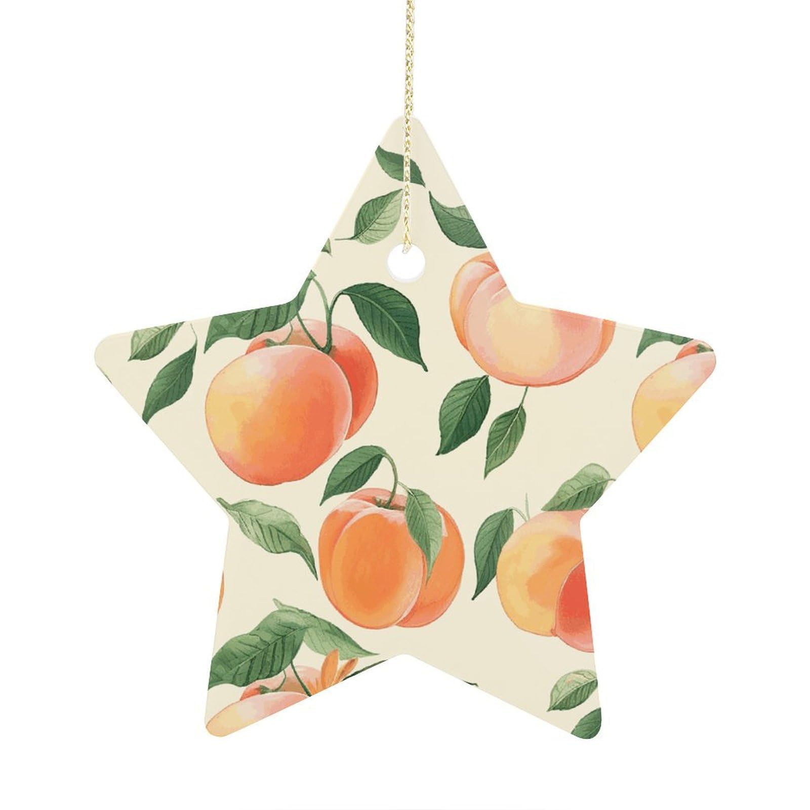Peach Stars Ornaments Ceramic Christmas Tree Hanging Light in Weight Christmas Star Pendants Funny Double-Sided Printed Xmas Ornaments for Gifts