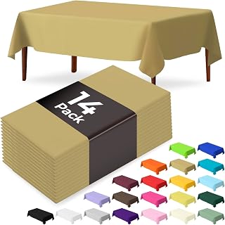 14 Pack Gold Plastic Table Cloth 54in x 108in Disposable Rectangle Plastic Table Cover for Parties (Gold, 54" X 108" Rectangle)