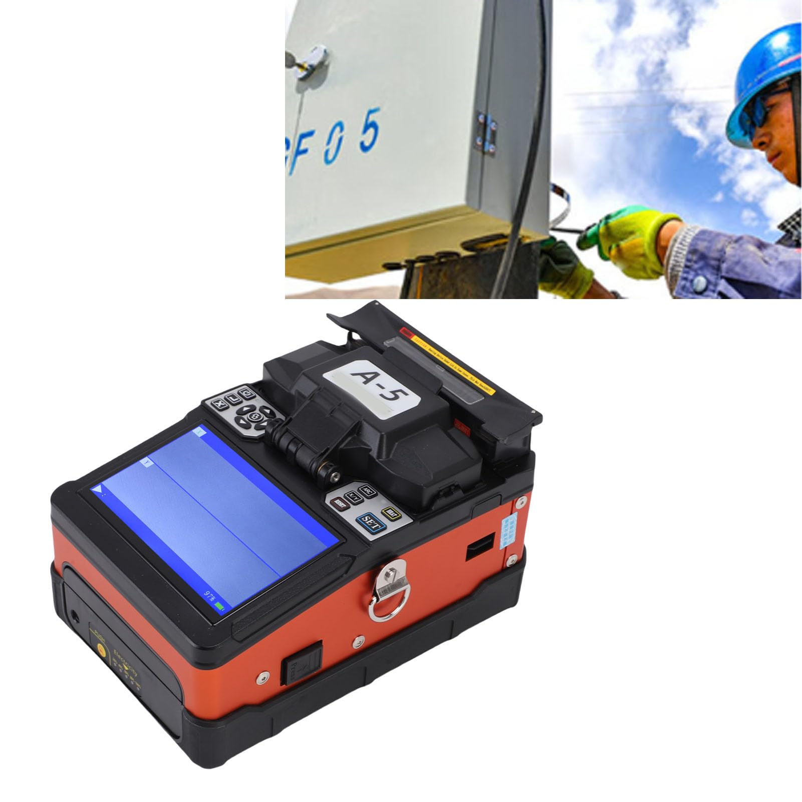 FTVOGUE Empalmador de Fusión de Fibra óptica de Observación de Doble Eje Tiempo de Empalme de 6 S con Pantalla LCD a Color TFT de 5,0 Pulgadas para FTTH Ingeniería (Enchufe europeo de 100 a 240 V.)