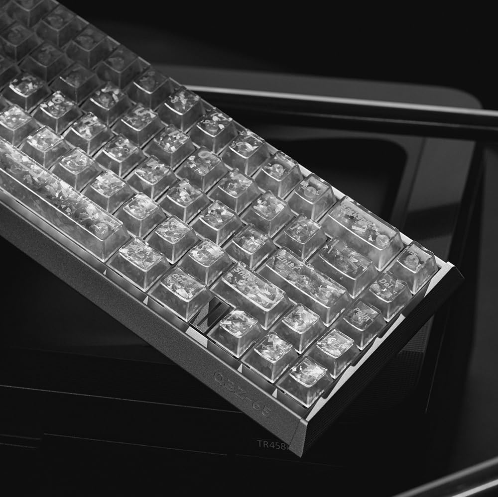 132 Touches Keycaps Rétroéclairés Ice Carbon, Profil OEM PC Translucide Noir Texture Carbone Forgé(White)