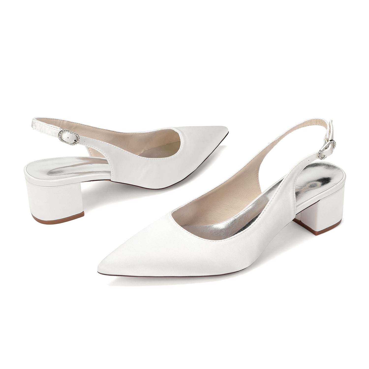 Generico Scarpe Donna in Raso Slingback con Tacco Largo 4,5Cm Punta Stretta, Scarpe Comode per Matrimonio, Ufficio, Serate E Uso Quotidiano