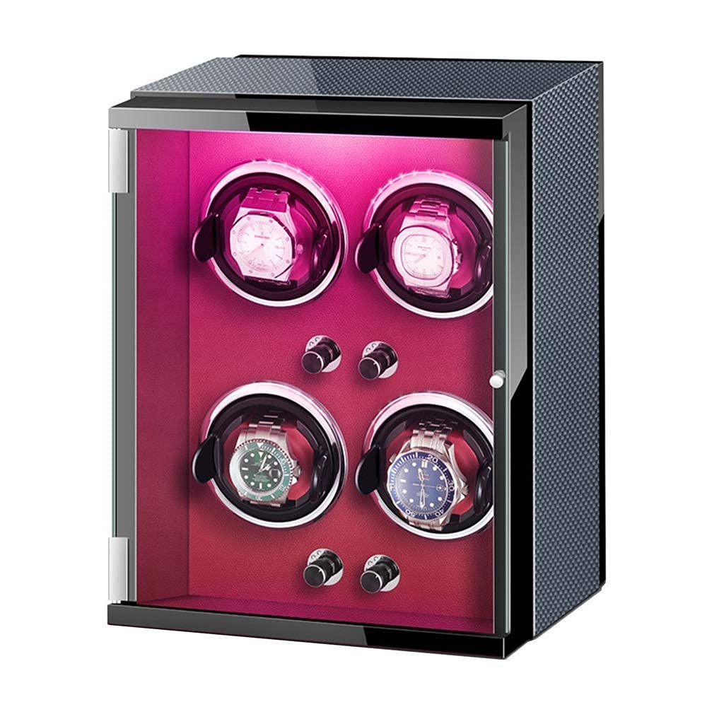 Remontoir de montre pour montres automatiques, extérieur en fibre de carbone et cuir, coussin de montre flexible, moteur silencieux, lumières LED colorées