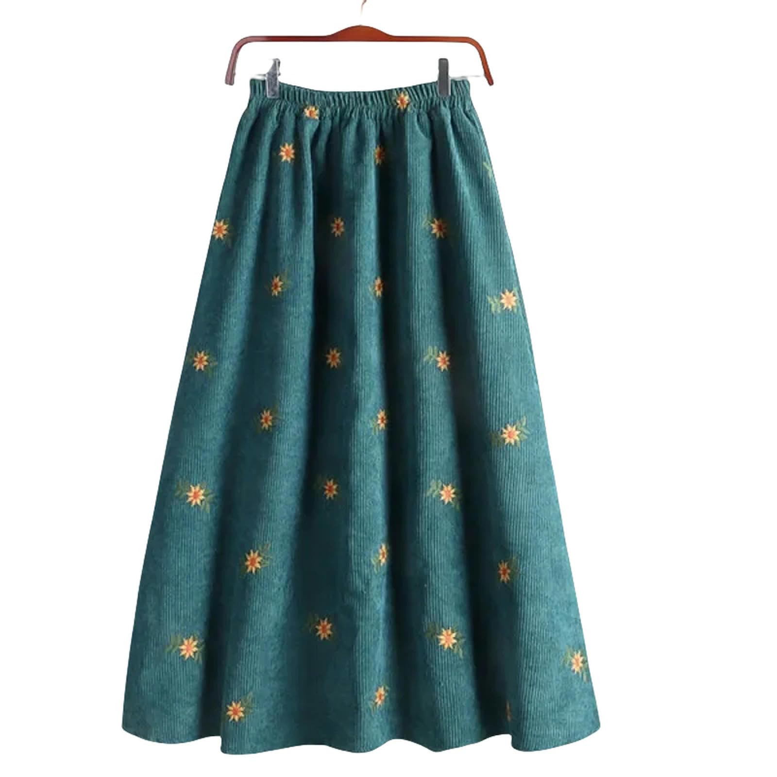 Gonna Lunga Donna Gonna Lunga A Quadri per Donna Inverno Caduta Calda E Elastica in Vita Una Linea Svasata Gonfie di Tartan Pieghettate-Verde-s