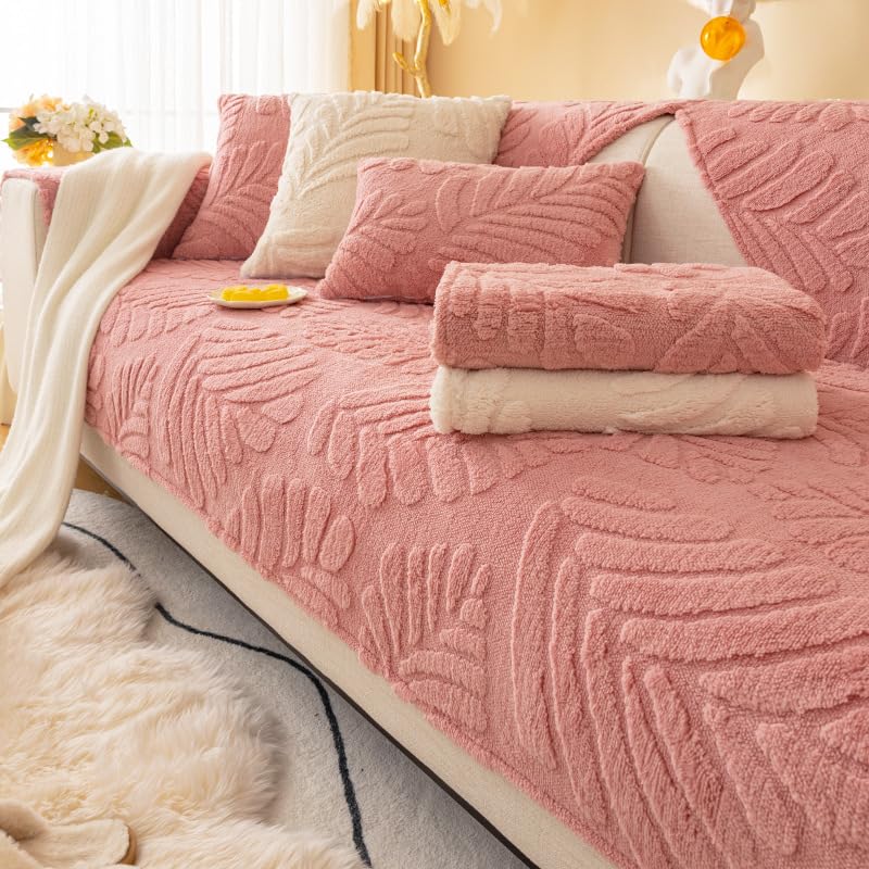 Housse de canapé en velours rose pour éviter les taches sur canapé en L