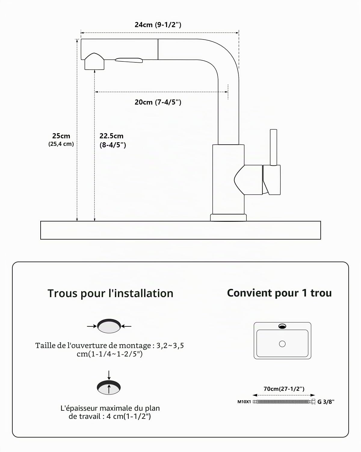 DAYONE Robinet de cuisine doré brossé avec douchette extractible, en acier inoxydable SUS304, robinet de cuisine haute pression avec deux fonctions de pulvérisation, mitigeur pivotant à 360°