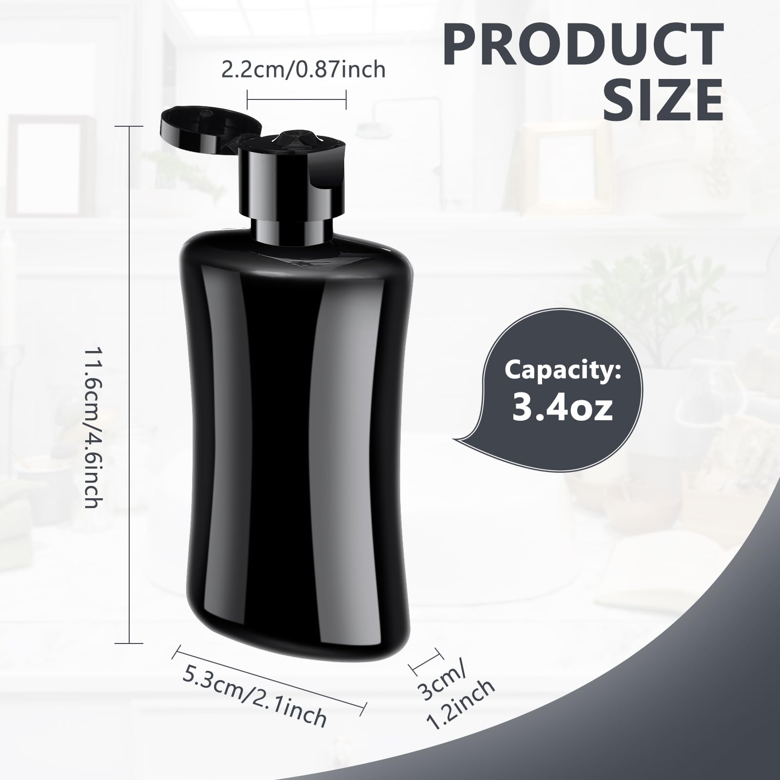 Domensi Reiseflaschen mit Klappdeckel, 100 ml, schwarz, Kunststoff, Reisegröße, Toilettenartikel-Flaschen, tragbar, auslaufsicher, Quetschbehälter, nachfüllbar, leere Kosmetikbehälter für flüssige
