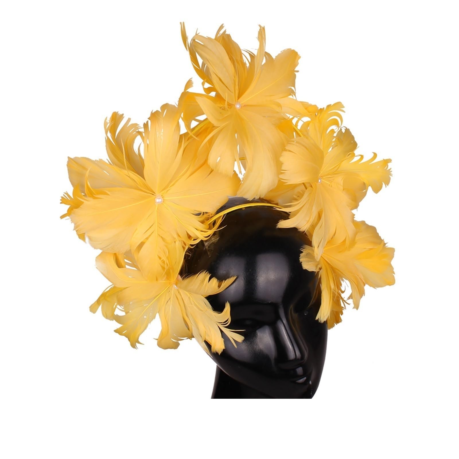 KJBDQQH Fascinator Hat for Women Fancy Feather Flower Headband Fascinator Women Hat Headwear Fashion Net Headdress For Elegant Ladies Chic Headdress Occasion(Yellow)