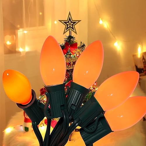 Abeja Guirnalda de luces naranjas para exteriores, luces de decoración de Navidad C9 de 25 pies con 26 bombillas naranjas transparentes (1 de