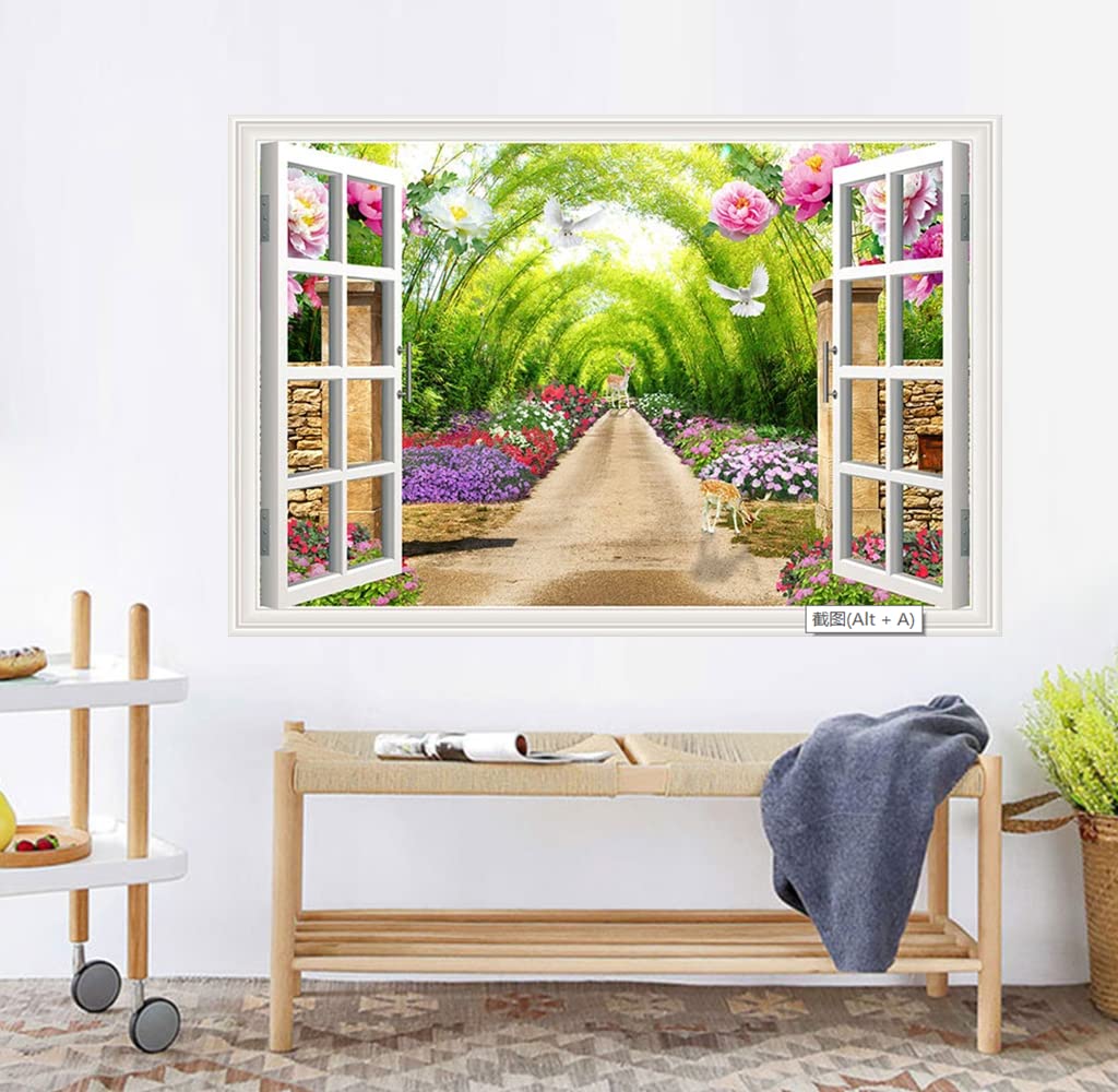 Amazon.co.jp: Condessacity ウォールステッカー 偽窓 植物 花 動物