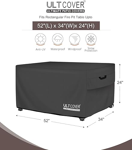 Miniatura 9 de ULTCOVER Cubierta rectangular para mesa de fogata de gas, 57 x 22 pulgadas, impermeable, resistente, color negro