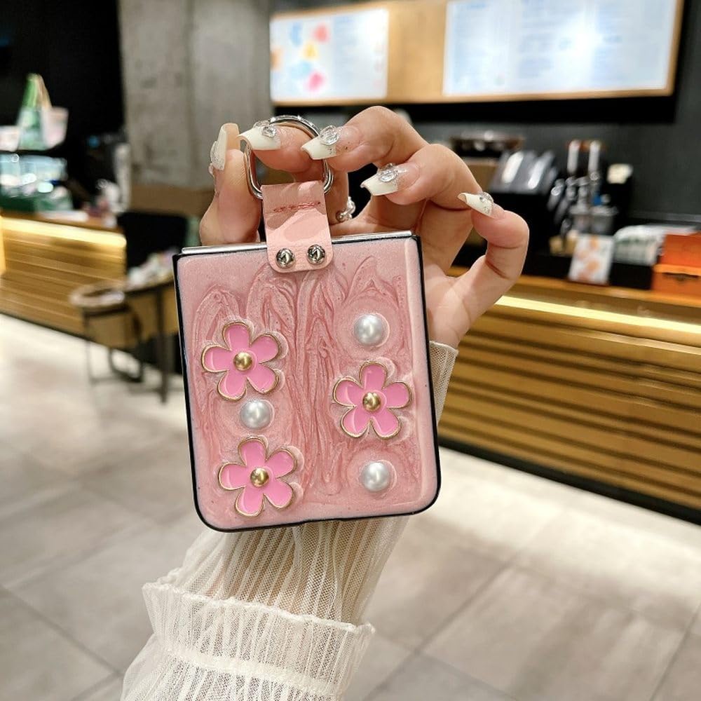 Funda de teléfono con diseño de Flor de Perla para Samsung Galaxy Z Flip 4 5, para Samsung Galaxy Z Flip 5 4 3 Z Flip5 Z Flip3 Flip4, Color Blanco, para Samsung Galaxy Z Flip 4