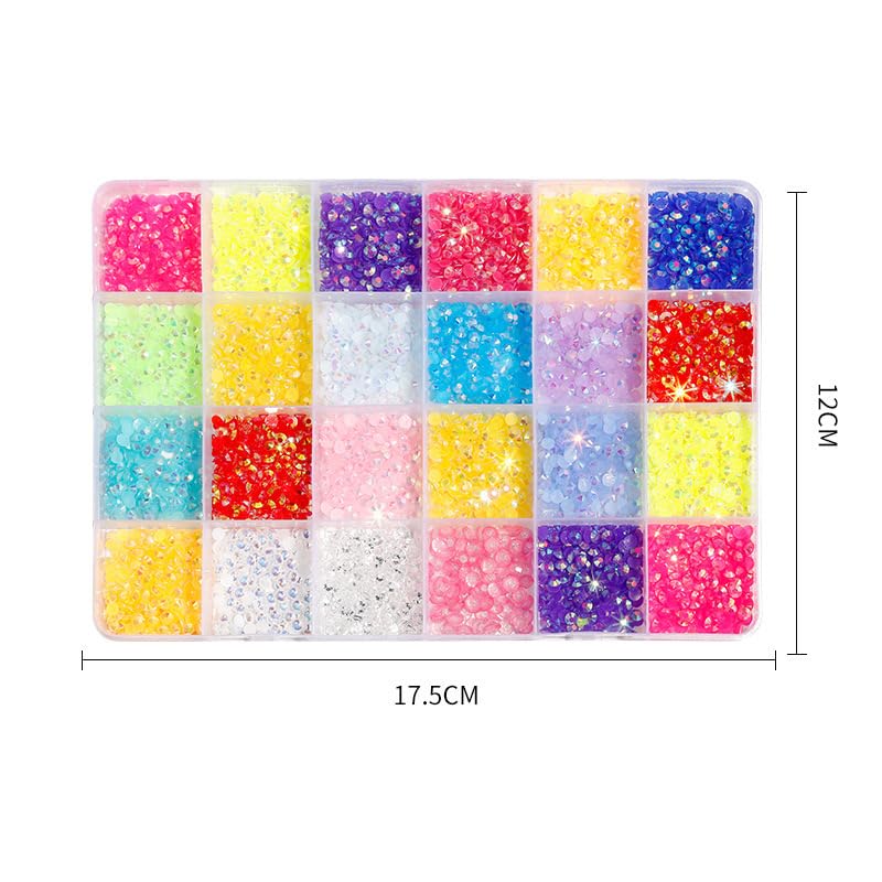 Amzboen 24 Colors Nail Art Rhinestones,3mm Round Nail Flatback Rainbow Gems Set,Round Gemstone Glitter Crystal Nail Flat Jelly Rhinestones for Crafts Decoration and Jewelry Making