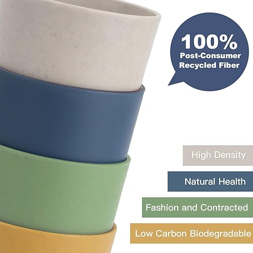 Miniatura 3 de 4 vasos de paja de trigo, vasos de plástico de 12 onzas irrompibles, reutilizables, aptos para lavavajillas, vasos de agua