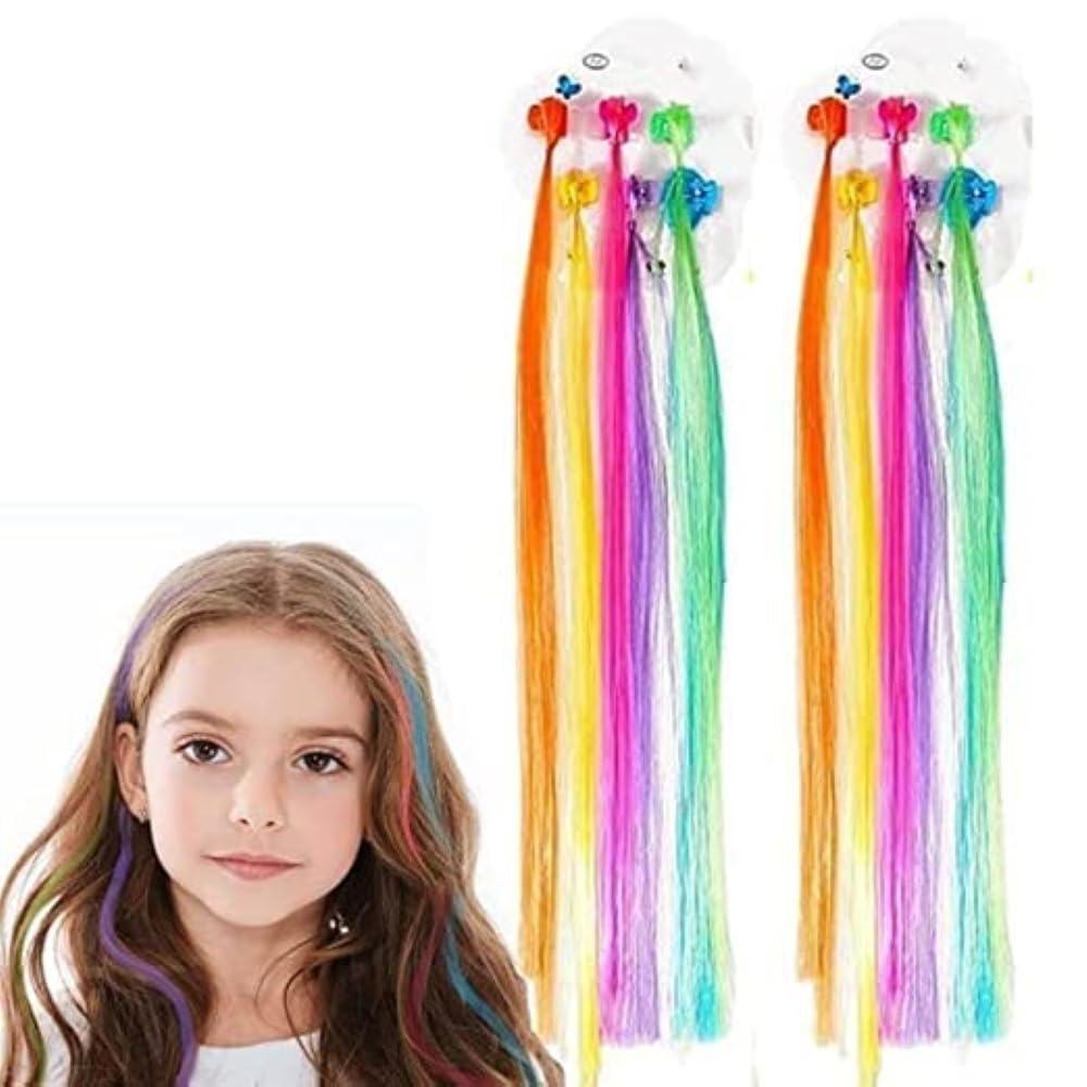 Kardiff Hair Strips for Girls | Fake Hair Extensions for Kids | Hair Accessories for Girls Hair Clips for Kids Baby Hair Accessories Artificial Hair Random (Multicolour, 12PC)-image-25