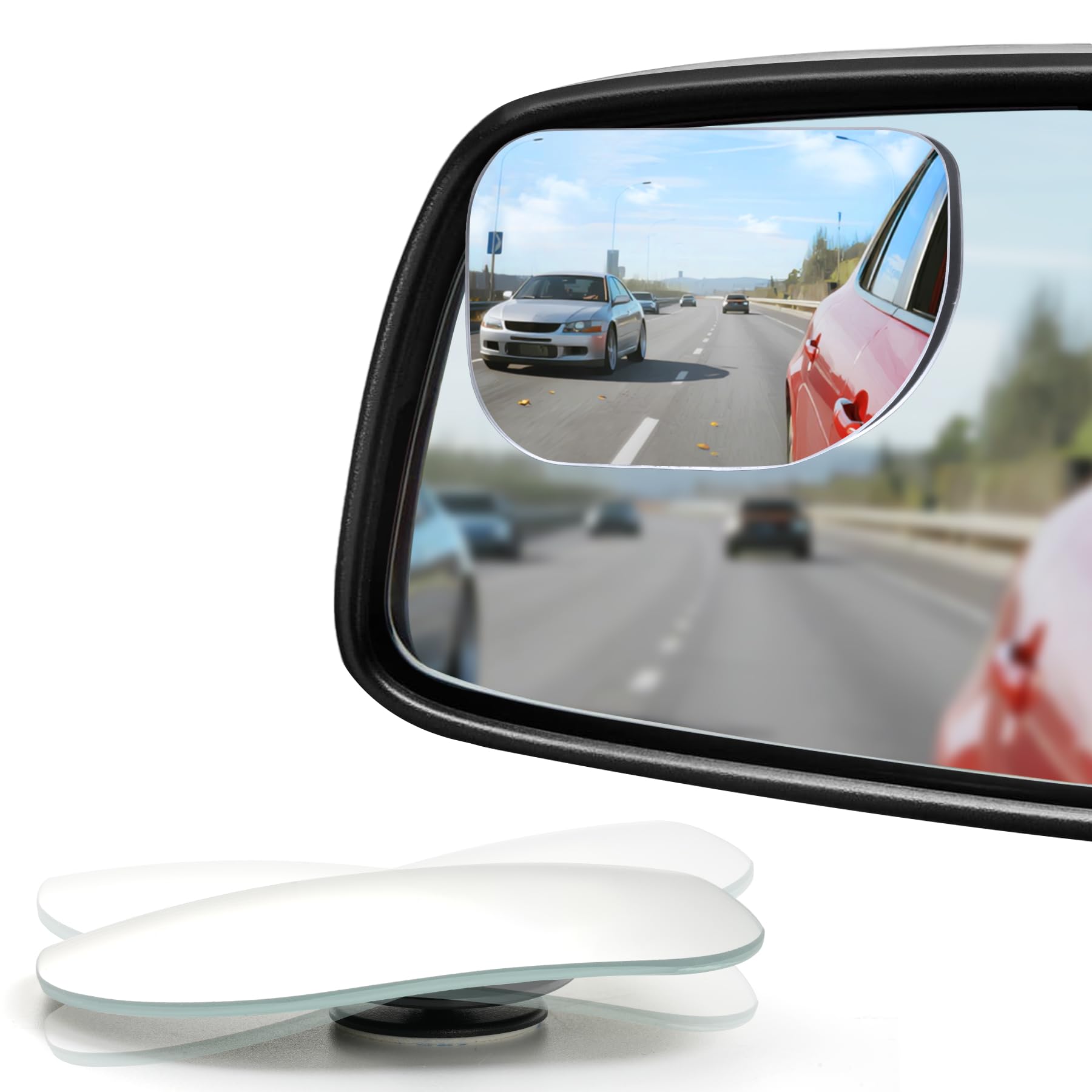 LivTee Blind Spot Mirror, Rounded Rectangle HD Glass Frameless Convex Rear View Mirrors Exterior Accessories with Wide Angle Adjustable Stick for Car SUV and Trucks, Pack of 2