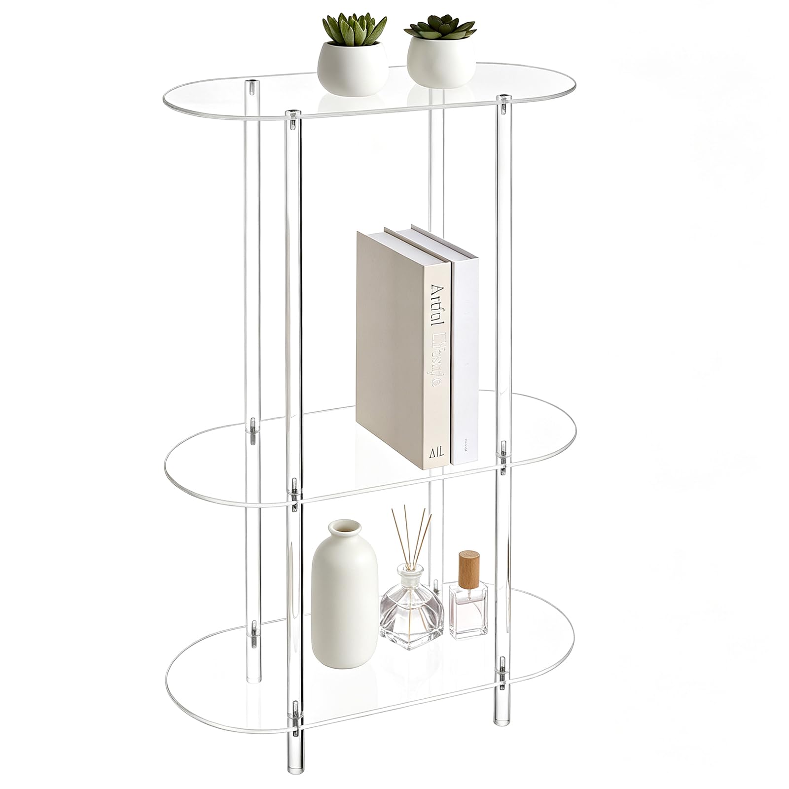 Table 3 Niveaux Acrylique Transparent Petite Table Étroite Ovale