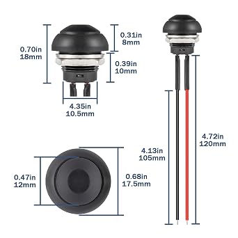 VEXUNGA 12MM Push Button Switch Momentary Waterproof Switches Mini Horn Buttons 12V with Wire ON OFF Round Black for Car Boat (6 Pack)