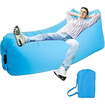 Inflatable Lounger Air Sofa Outdoor Camping Inflatable Chair Waterproof Inflatable Sofa with Carry Bag for Camping Chair Park Beach Backyard Blue