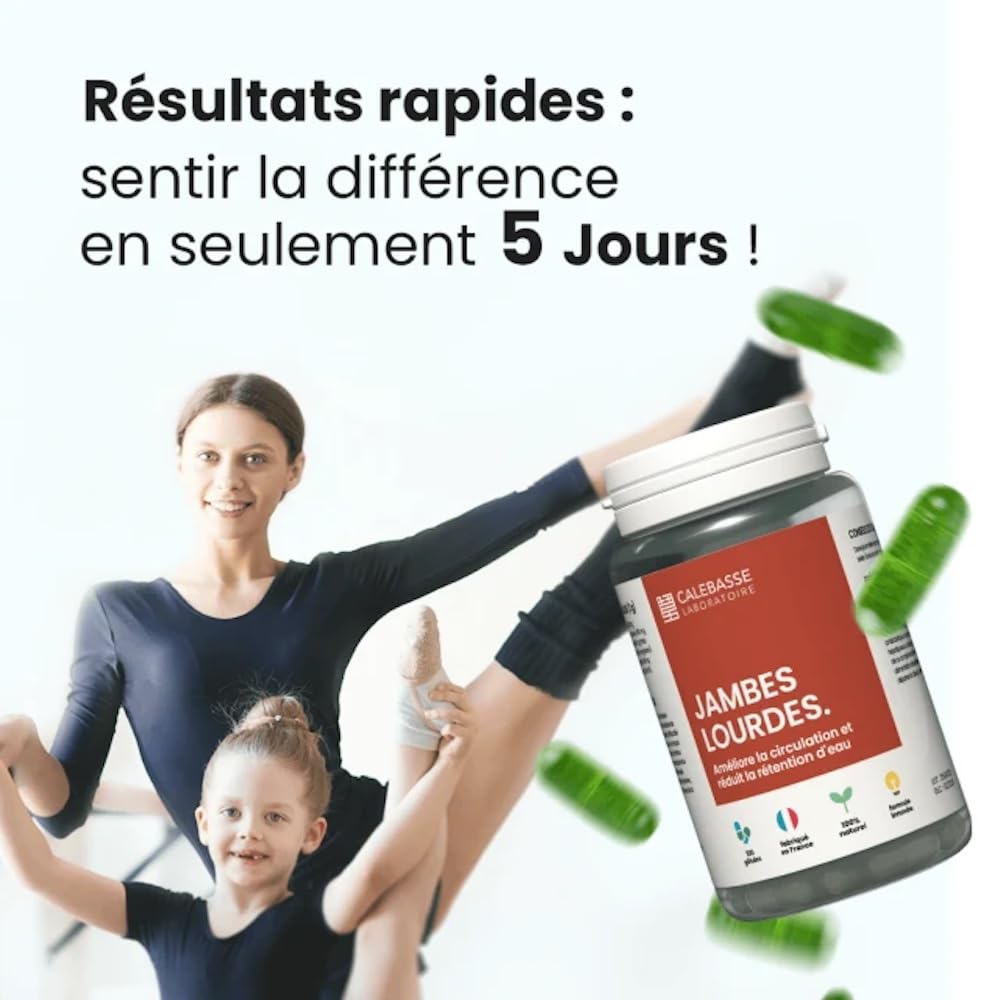Formule Jambes Lourdes | Circulation Sanguine & Drainage Lymphatique pour Réduction de la Rétention d’eau | Complément Alimentaire 100% Naturel | 100 Gélules | Fabriqué en France