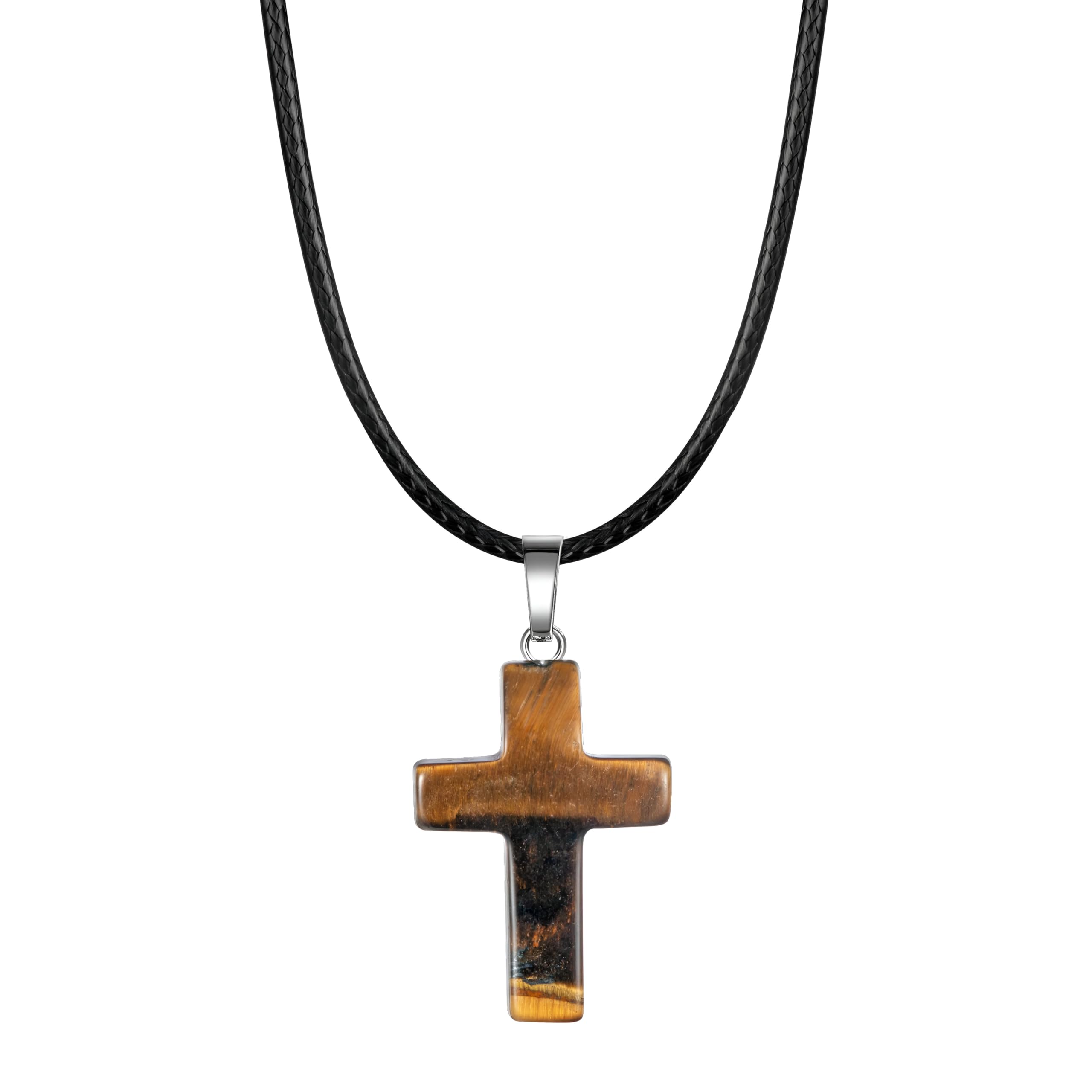 Accesorios para niñas Collar de Plata de Ley 925 con Cruz pequeña para Mujer, Collar con Colgante de Cruz de Piedra Natural para Mujeres y Hombres, Gargantilla de Cristal con cordón de Cuero