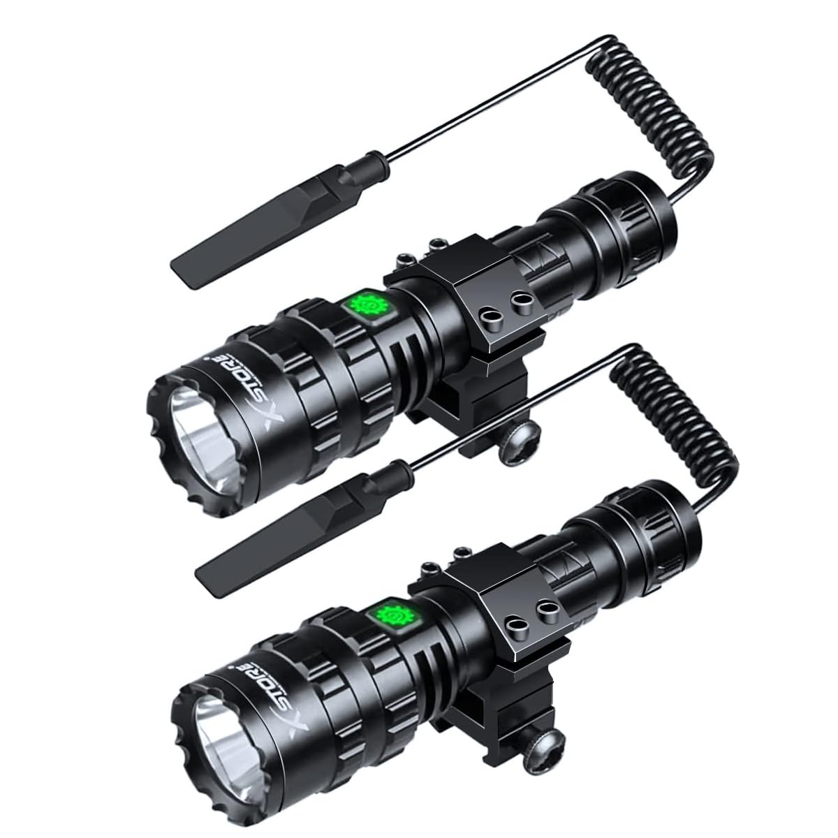 X.Store 2 Pack LED Tactical Flashlight with Pressure Switch, Picatinny Rail Mount Flashlight USB Rechargeable Waterproof Rifle Light 5 Modes for Hunting, Camping & Emergency : Sports & Outdoors