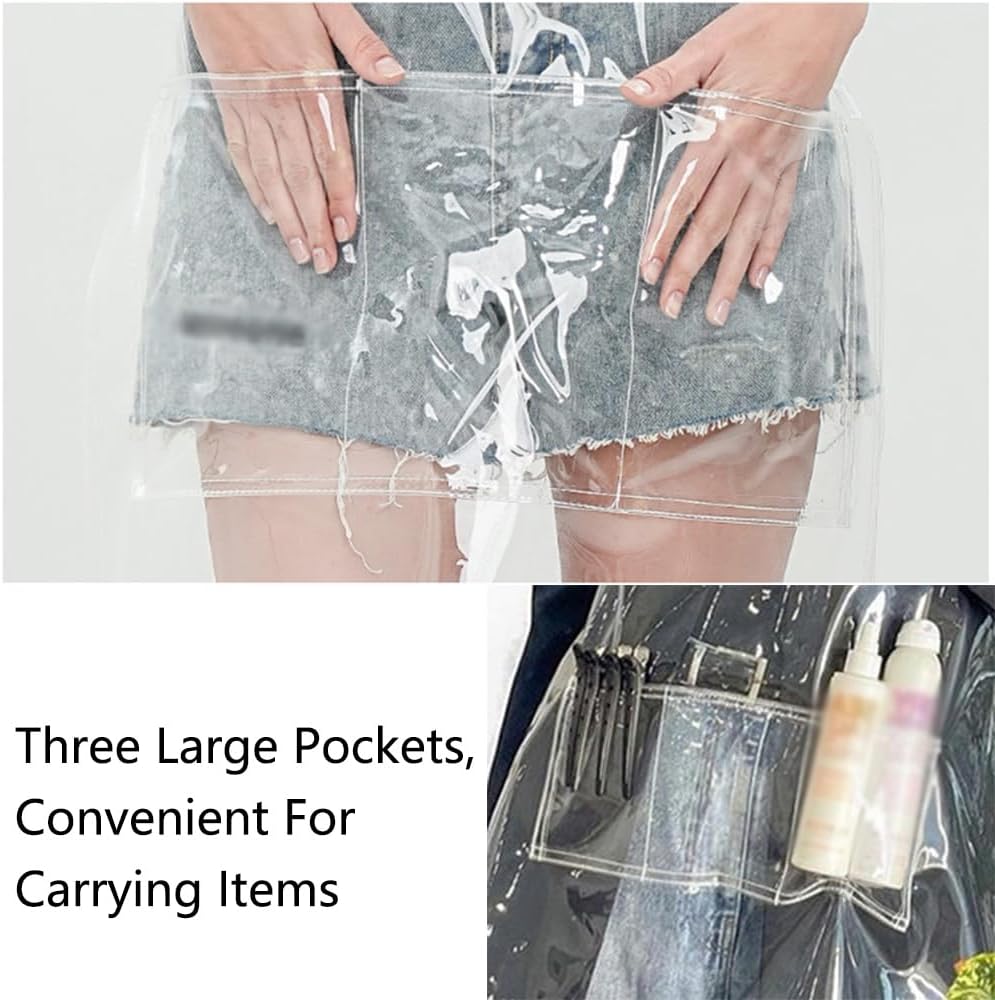Transparent Clear Apron for Hair Stylist Beauty Salon with 3 Pockets Cross Back Adjustable Shoulder Strap TPU Waterproof Barber Work Apron 60cm/23.6''Long - Image 4