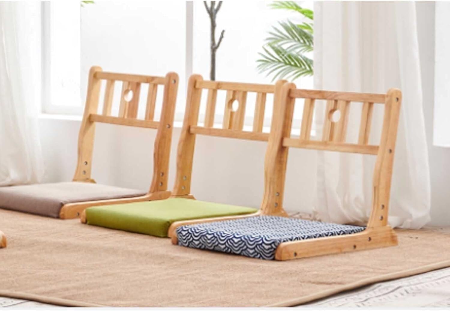 Silla de Piso, Silla de Yoga de meditación Tatami, Silla Plegable for Interior y Exterior con Respaldo, Silla con Respaldo sin Patas de Madera de Caucho(B)