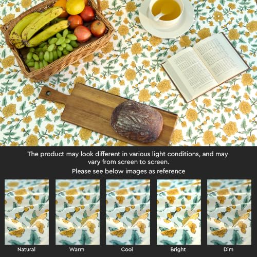 Image of Encasa XO Dining Table Cloth, Jaipuri Block Print Cotton Cover Yellow