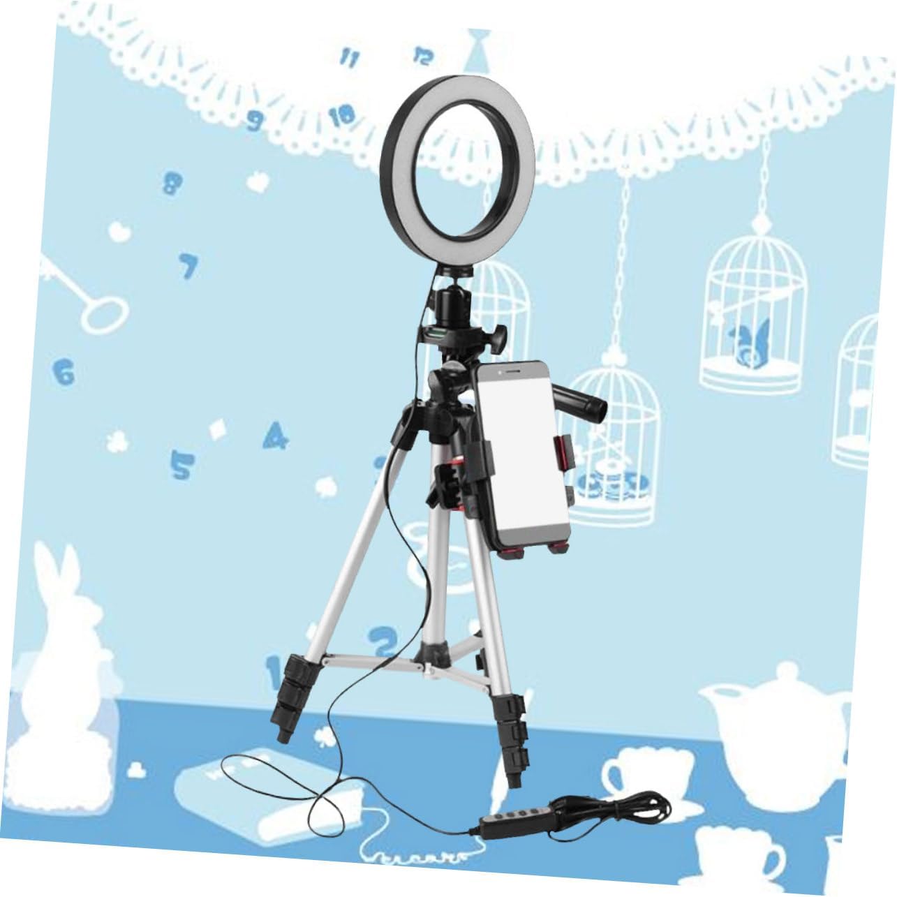 Dimmable LED Ring Light with Tripod Stand Phone Holder for Streaming Videos Brightness Height USB Powered Compatible