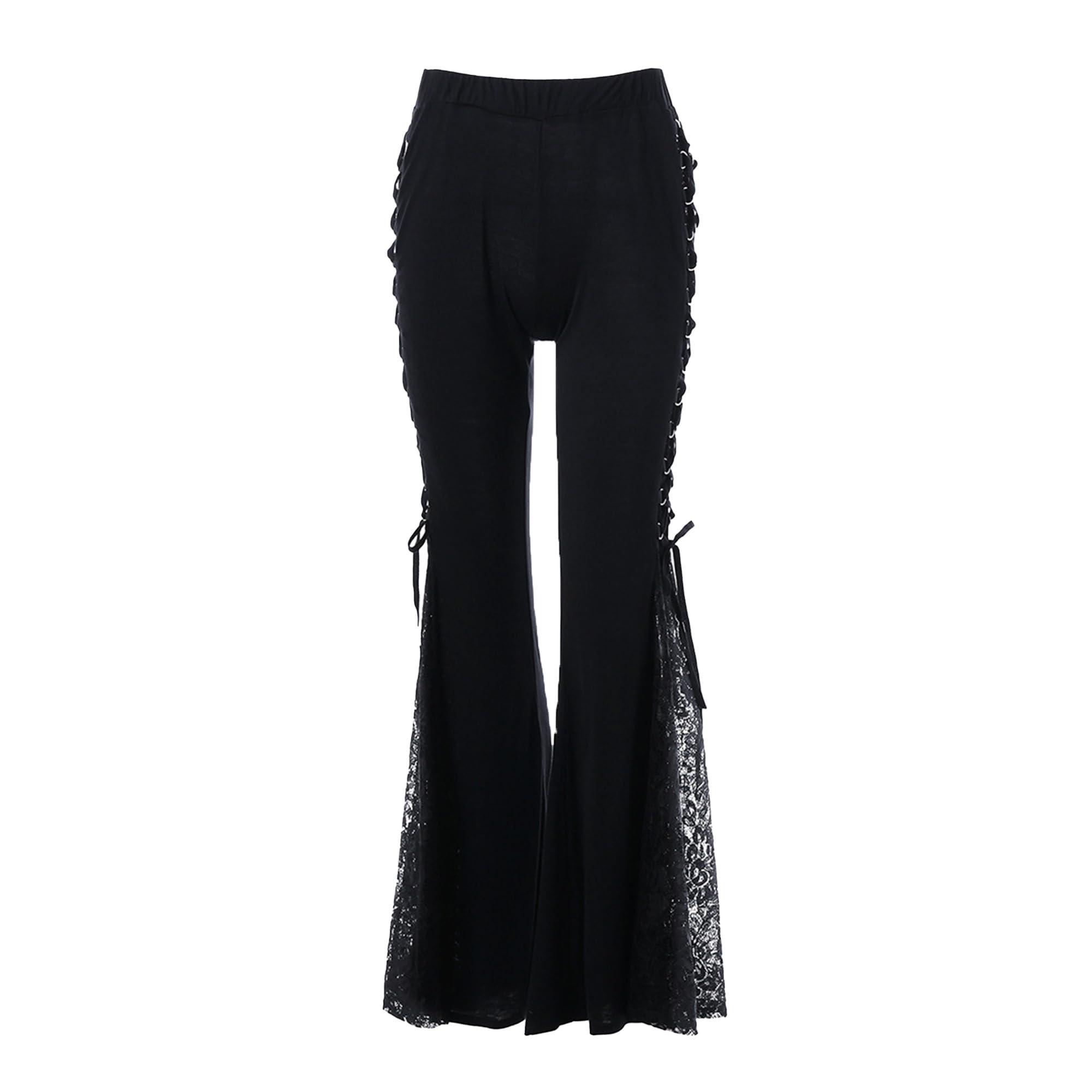 Women's Side Slit Lace-up Ruffle Pants Loose Beach Wide Leg