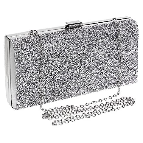 Renabro Women Retro Radio Shape Crossbody Bag Rhinestone Metal Vintage Evening Clutch Purses, Rhinestone Silver Cover