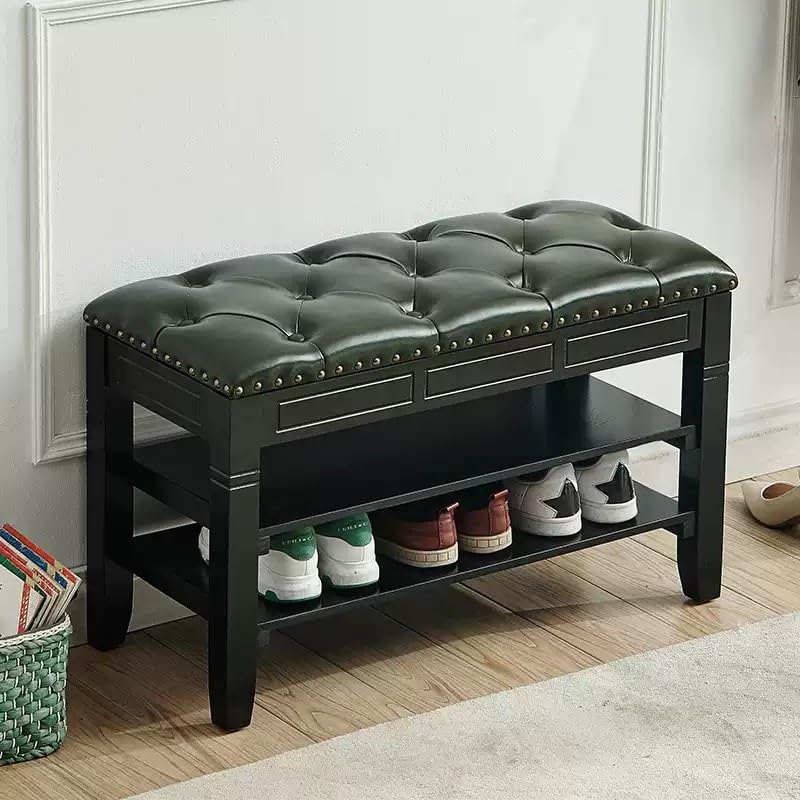 Meuble rangement chaussures bois massif salon chambre banquette assise similicuir