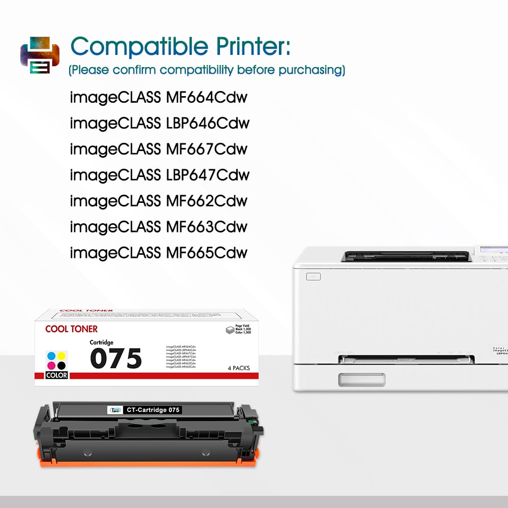 075 075H Toner Compatibile per Canon I-sensys MF664Cdw MF667Cdw | 075 Cartuccia di Toner ImageCLASS LBP646Cdw LBP647Cdw MF665Cdw MF662Cdw MF663Cdw Series Inchiostro Stampante 4-Confezione