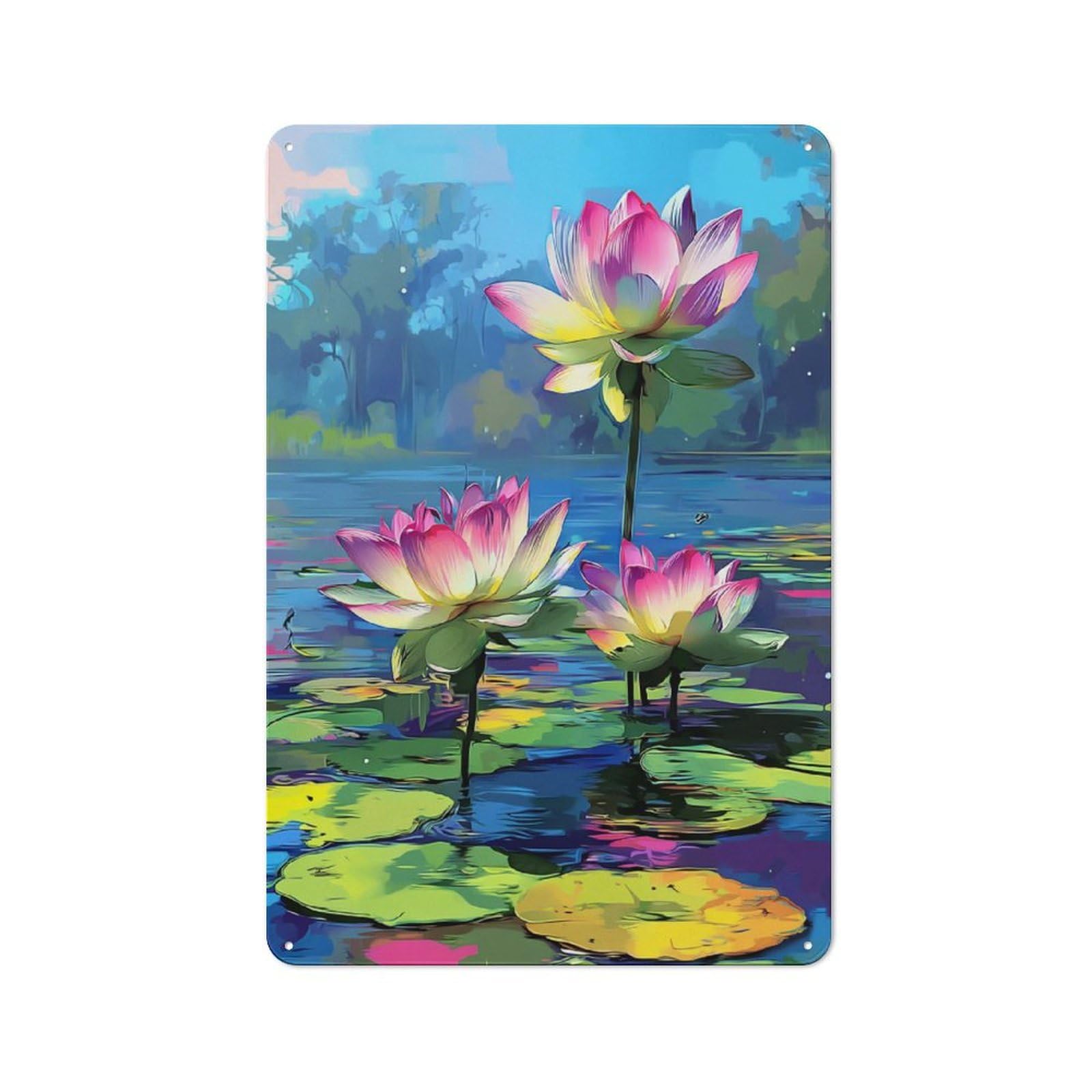 Junmoney Lotus Blossoms In Serenity Retro-Style Metal Sign 30X20cm For Garage Or Workshop, A Moving-Home Gift For Collectors Of Tin Signs
