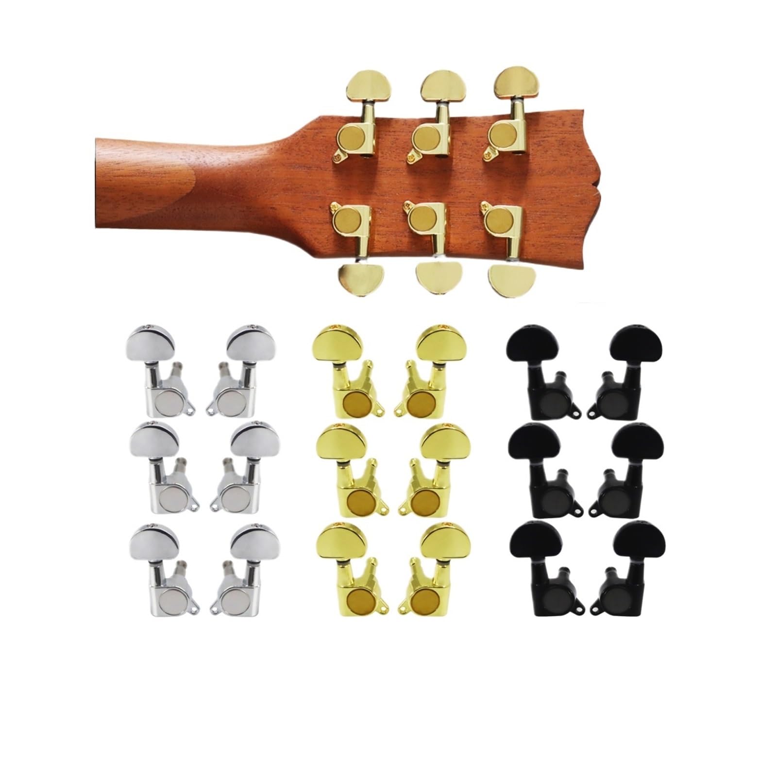 Clavijas de afinación de cuerdas de guitarra selladas, claves de máquina, afinadores for guitarra eléctrica o acústica semicircular, 3 plataformas izquierdas(Chrome Set)