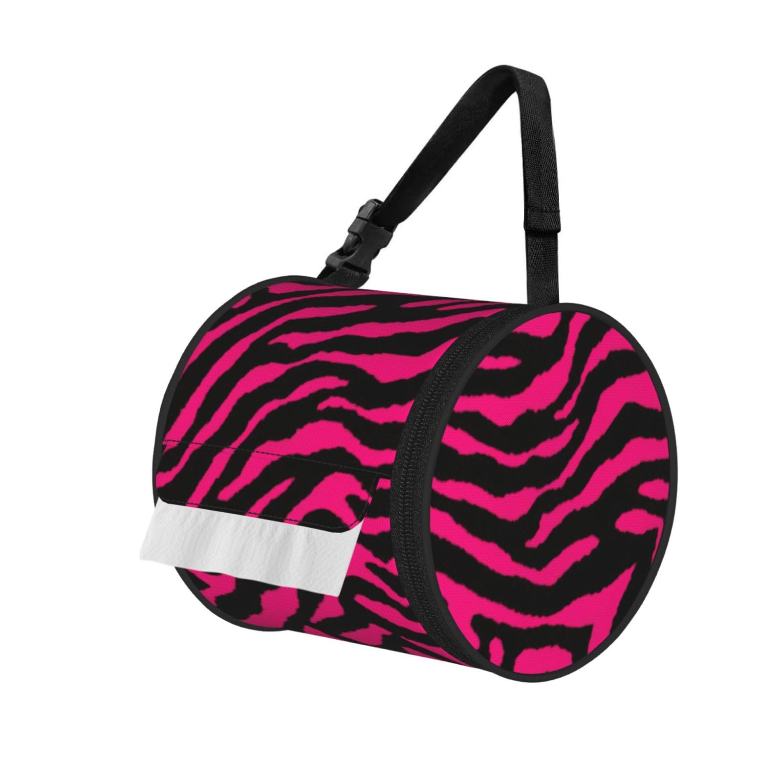 Zebra Tiger Leopard Pink Print Round Tissue Dispenser Bag With Carry Strap, Portable Roll Holder For Car Travel Home