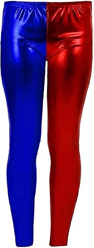 Loxdonz Leggings de aspecto húmedo brillante para niñas, mallas sin pies de danza metálicas líquidas, Metálico