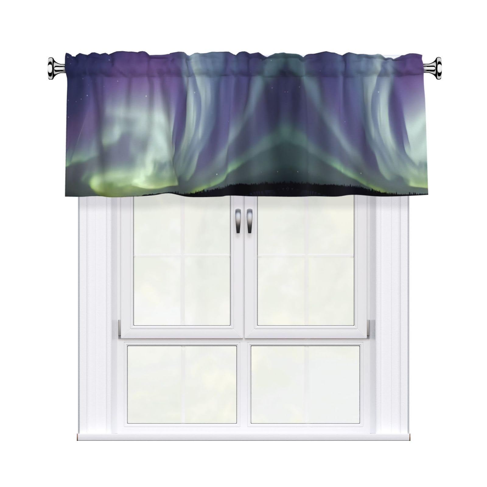 HJFCZH aurora Prints Curtain Valance 54x18in - Peach Skin Kitchen Window Layer, Filtered Light & Quick-Install Rod Pocket Cover