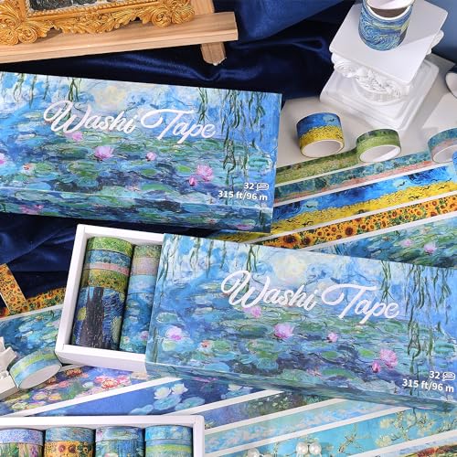 Image of PAGEMORE 32 Rolls Washi Tape Set, Colored Van Gogh Patterns Decorative Masking Tape, Vintage Artists Tapes for Journaling, Junk Journal, DIY Craft Projects, Scrapbooking Supplies Decor