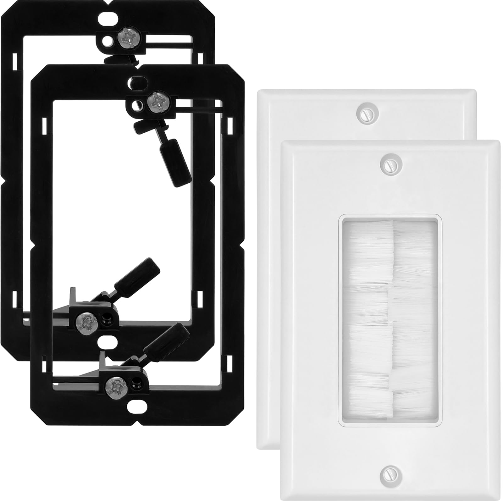 Brush Wall Plate with Low Voltage Mounting Bracket - Cable Pass Through Wall Plates for Home Theater, and TV Wall Outlets, Single Gang Cable Access Strap, Durable Wire Hider Wall Socket (2)-image-4