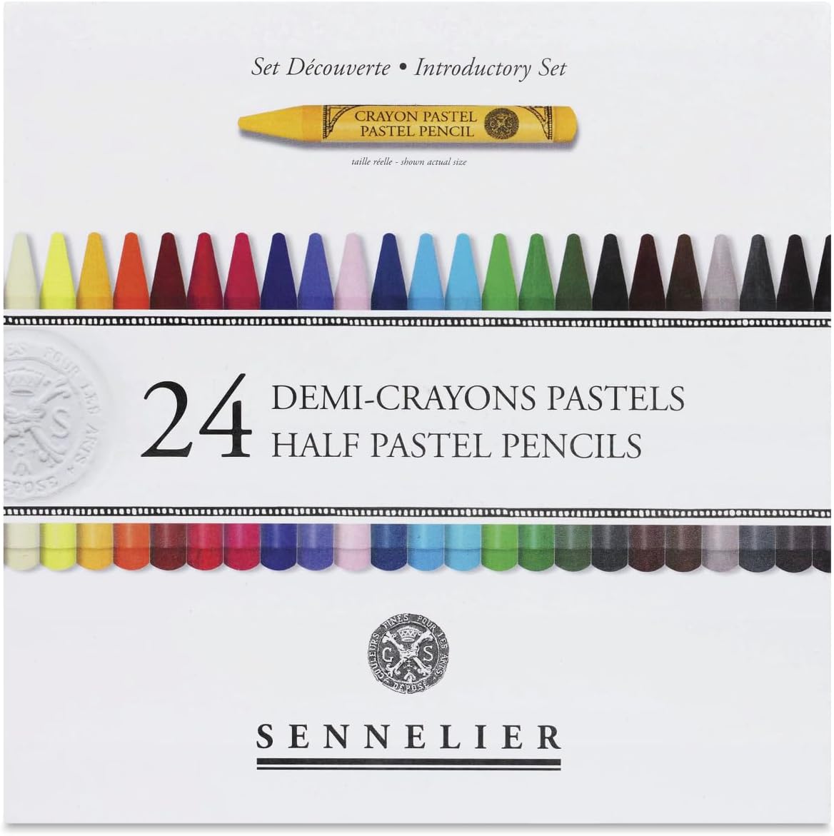 SENNELIER Pastel Pencil Set, 24 Half Size Pencils, 12 Empty Slots, Magnetic Cardboard Box (N132380.01)